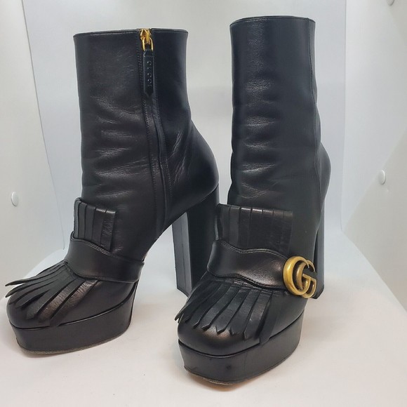 Gucci Shoes - Gucci Women's Black Leather Embellished Booties Shoes 38 Medium (B,M) BHFO 5419